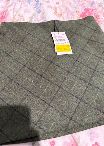 Haki Kareli A Kesim Mini Etek - Görsel 6