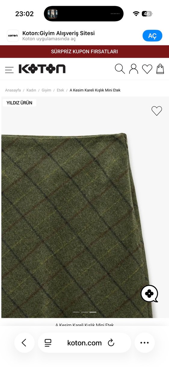 Haki Kareli A Kesim Mini Etek - Görsel 3