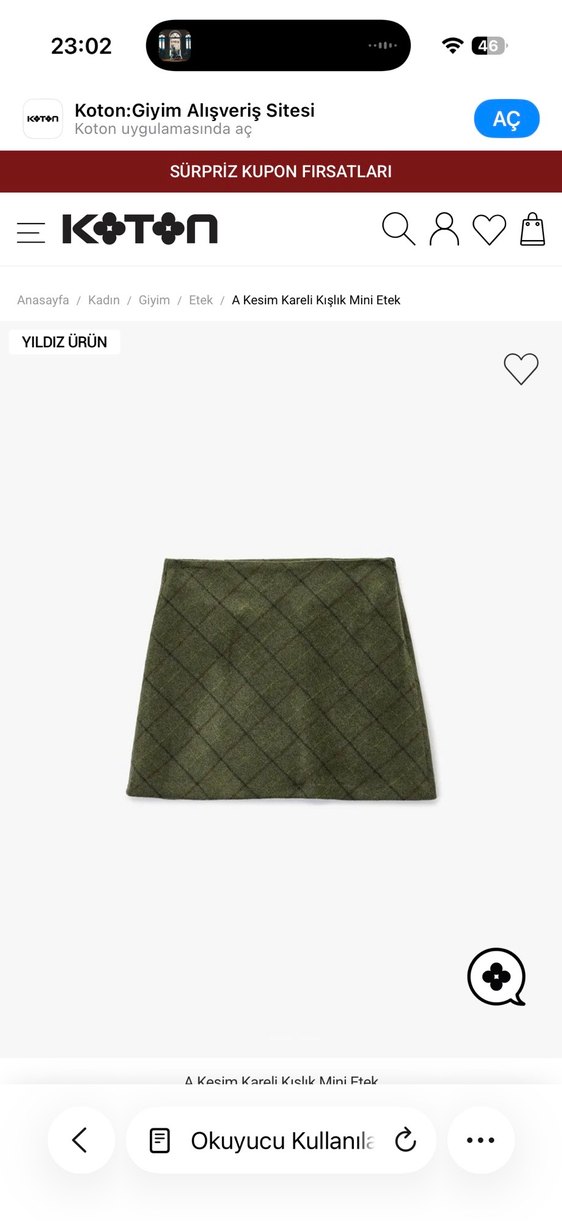 Haki Kareli A Kesim Mini Etek - Görsel 2