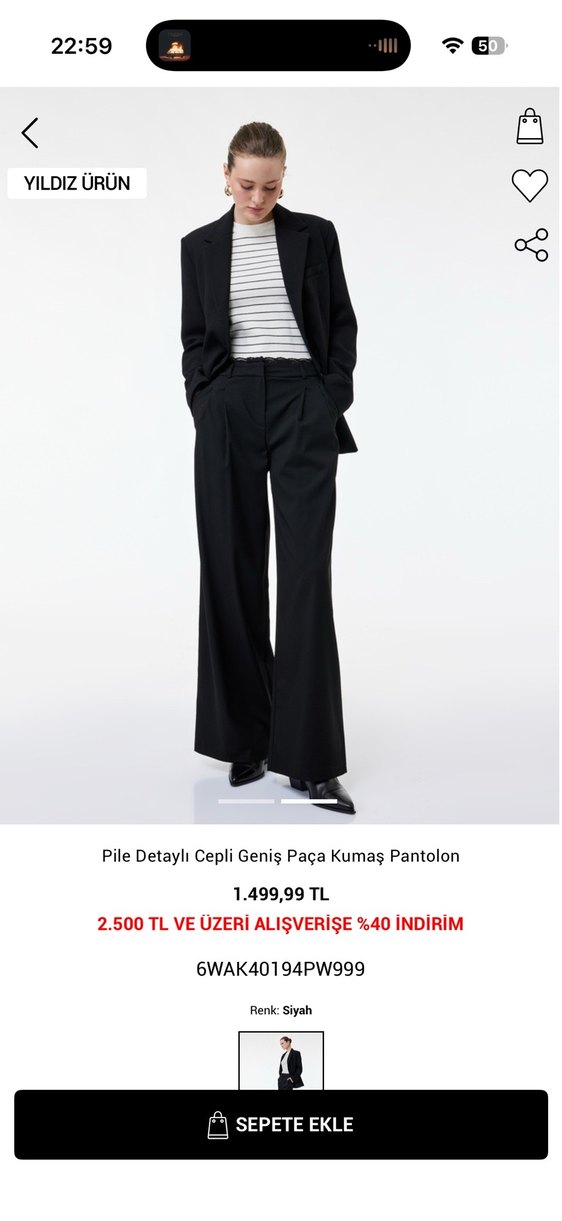 Pile Detaylı Cepli Geniş Paça Kumaş Pantolon - Görsel 2