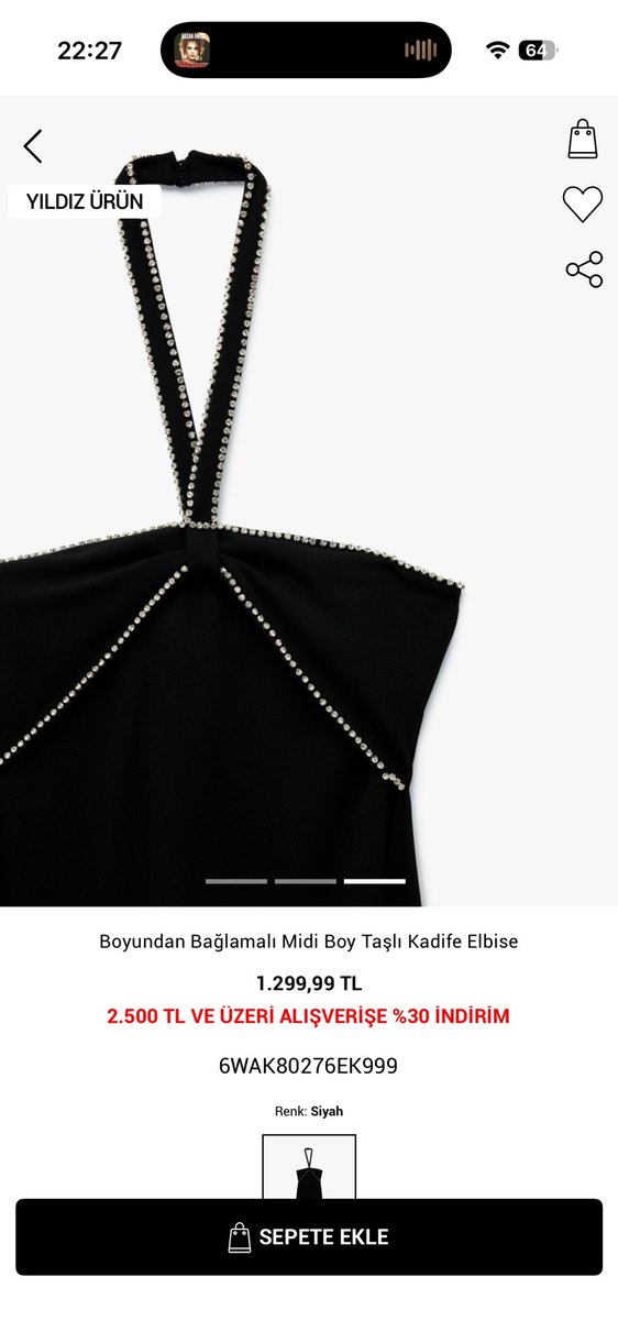 Taş Detaylı Siyah Uzun Askılı Elbise - Görsel 3