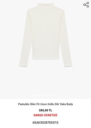 Beyaz Uzun Kollu Slim Fit Dik Yaka Body - Görsel 3