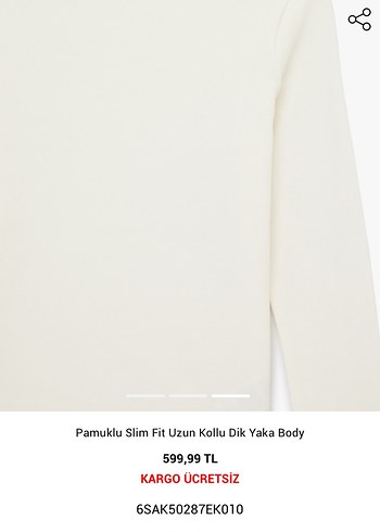 Beyaz Uzun Kollu Slim Fit Dik Yaka Body - Görsel 2