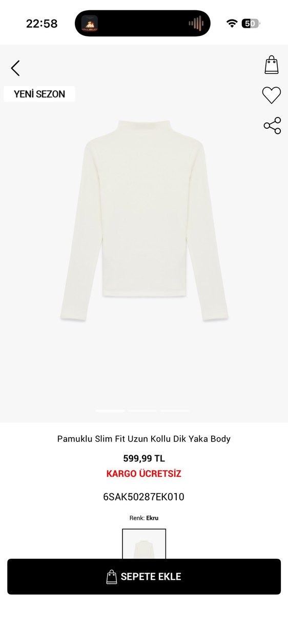 Beyaz Uzun Kollu Slim Fit Dik Yaka Body - Görsel 3