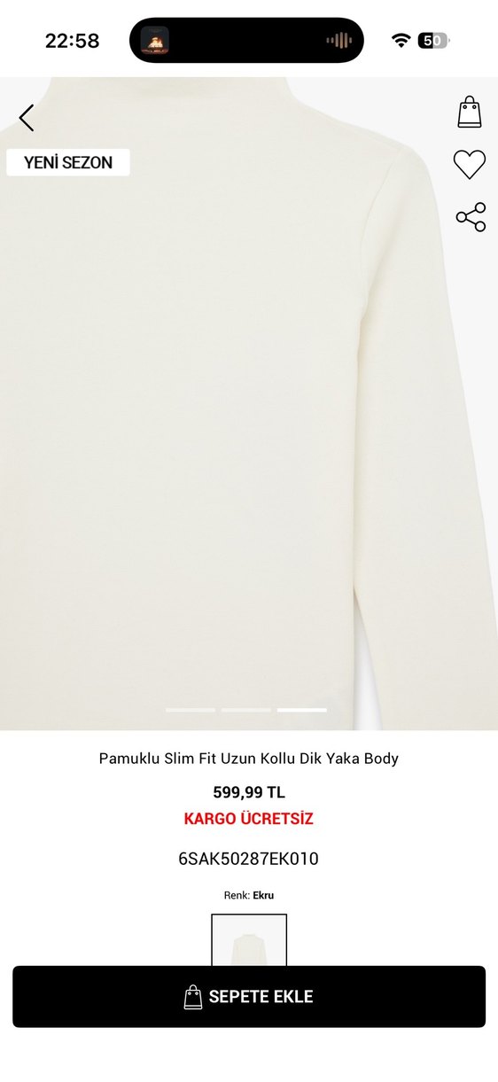 Beyaz Uzun Kollu Slim Fit Dik Yaka Body - Görsel 2