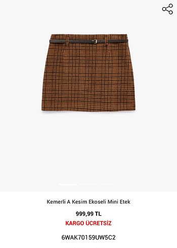 Kemerli A Kesim Ekoseli Mini Etek - Görsel 2