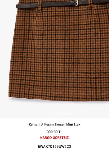 Kemerli A Kesim Ekoseli Mini Etek - Görsel 4