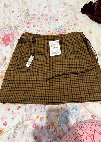 Kemerli A Kesim Ekoseli Mini Etek - Görsel 9