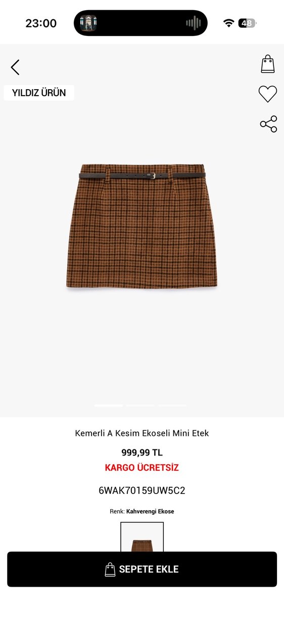 Kemerli A Kesim Ekoseli Mini Etek - Görsel 2