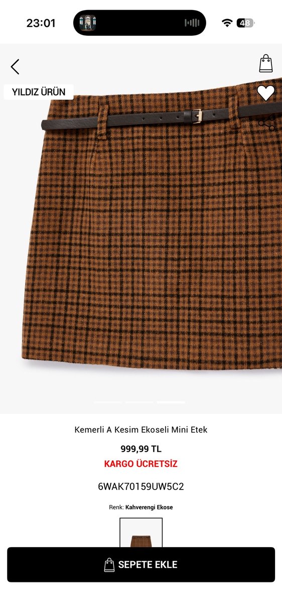 Kemerli A Kesim Ekoseli Mini Etek - Görsel 4