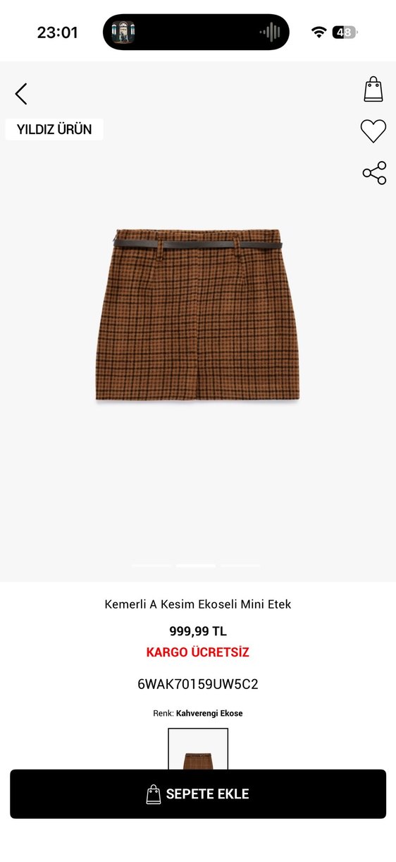 Kemerli A Kesim Ekoseli Mini Etek - Görsel 3