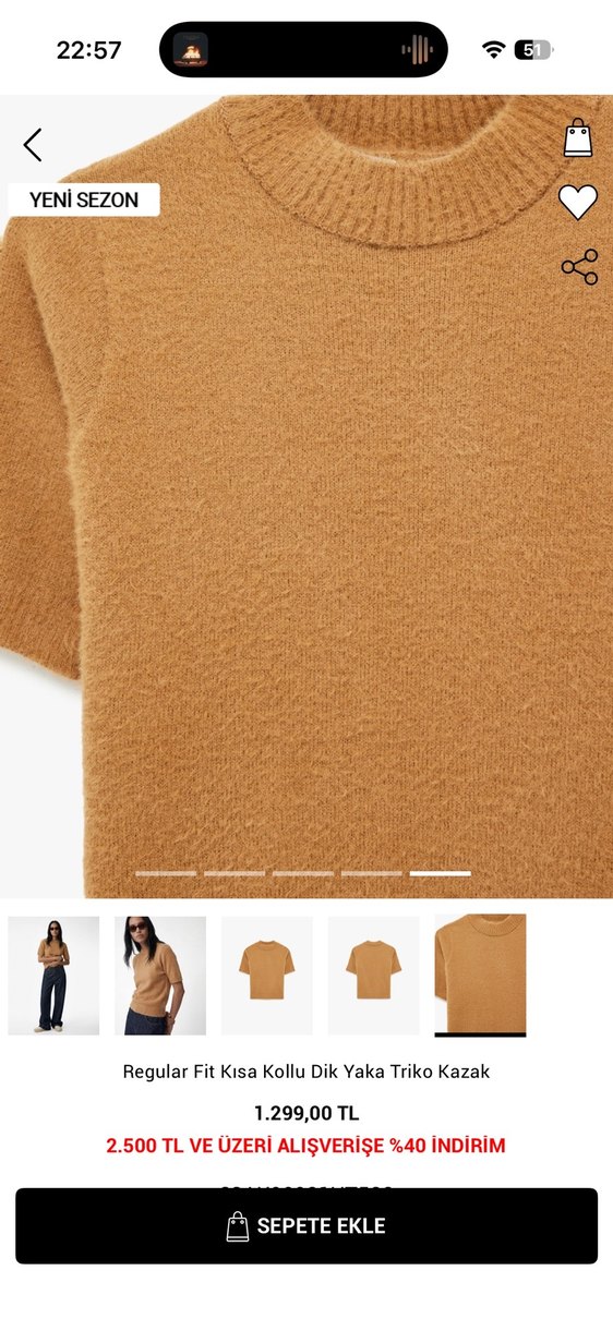 Kısa Kollu Bej Triko Kazak - Görsel 4