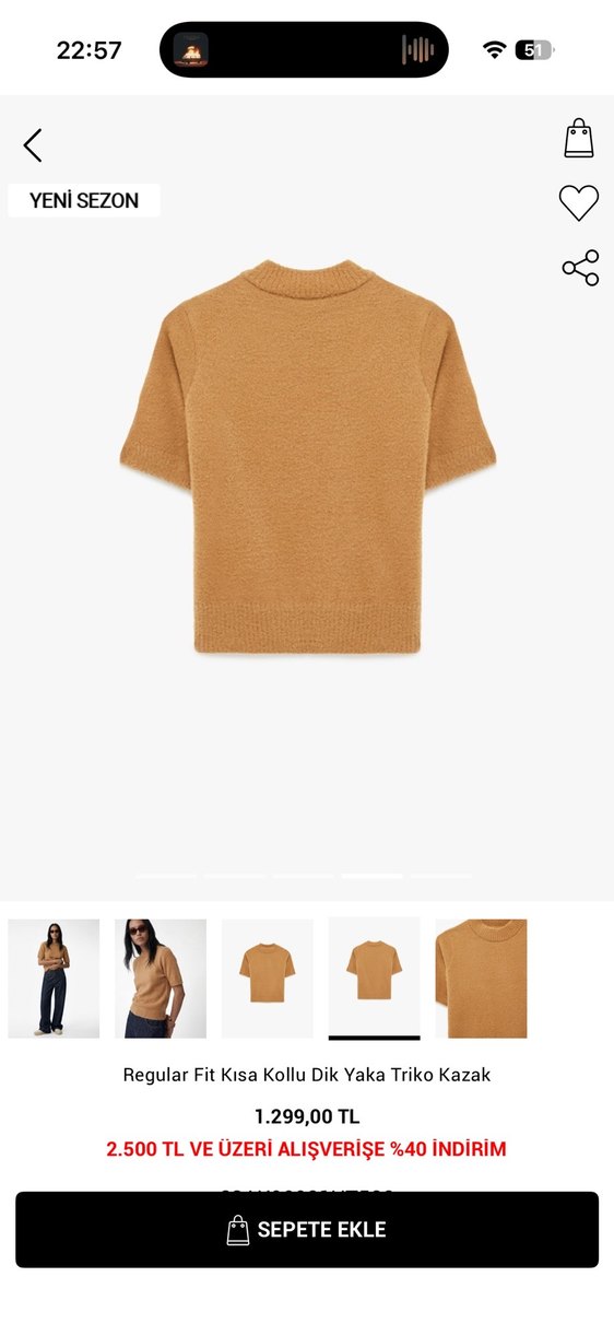 Kısa Kollu Bej Triko Kazak - Görsel 2