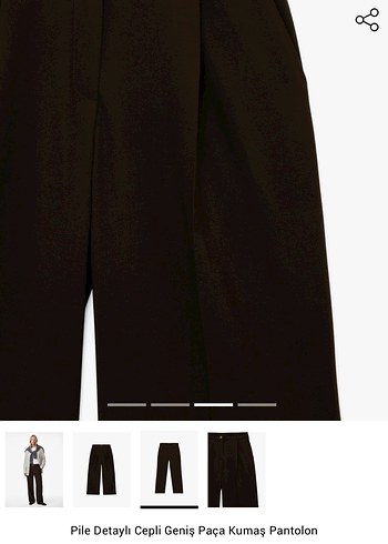 Pile Detaylı Cepli Geniş Paça Kahverengi Kumaş Pantolon - Görsel 3