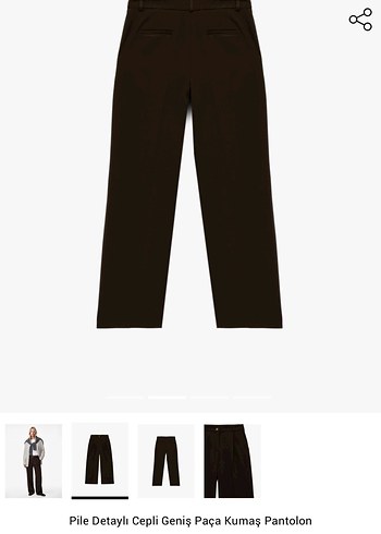 Pile Detaylı Cepli Geniş Paça Kahverengi Kumaş Pantolon - Görsel 2
