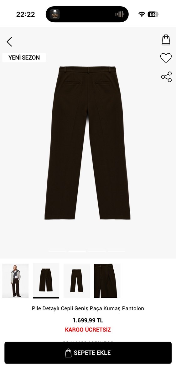 Pile Detaylı Cepli Geniş Paça Kahverengi Kumaş Pantolon - Görsel 2