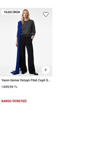 Yarım Kemerli Siyah Geniş Paça Kumaş Pantolon - Görsel 8