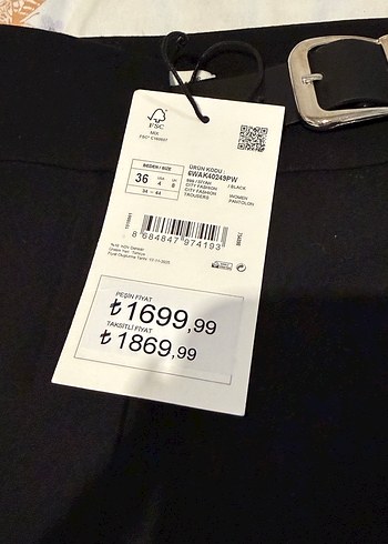 Yarım Kemerli Siyah Geniş Paça Kumaş Pantolon - Görsel 9