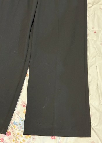 Yarım Kemerli Siyah Geniş Paça Kumaş Pantolon - Görsel 13