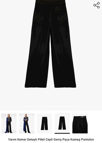 Yarım Kemerli Siyah Geniş Paça Kumaş Pantolon - Görsel 2