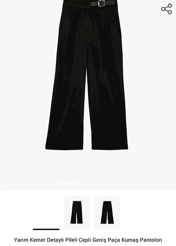 Yarım Kemerli Siyah Geniş Paça Kumaş Pantolon - Görsel 6