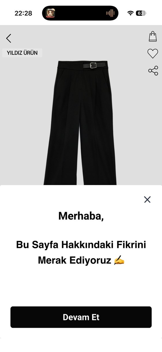 Yarım Kemerli Siyah Geniş Paça Kumaş Pantolon - Görsel 5