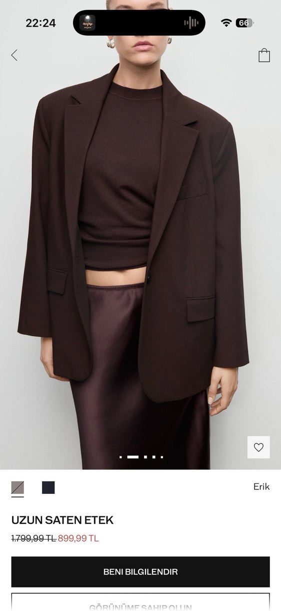 Mango kahverengi saten etek - Görsel 2