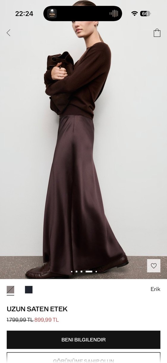 Mango kahverengi saten etek - Görsel 5