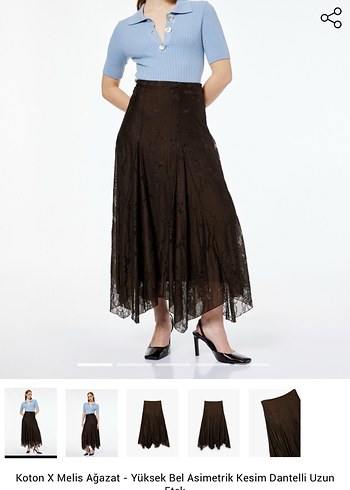 Koton Melis Ağazat Asimetrik Kesim Midi Etek - Görsel 3