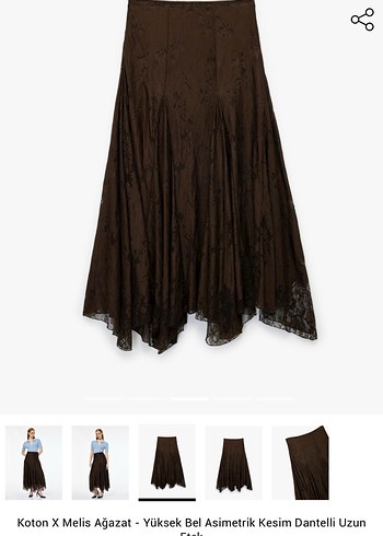Koton Melis Ağazat Asimetrik Kesim Midi Etek - Görsel 2