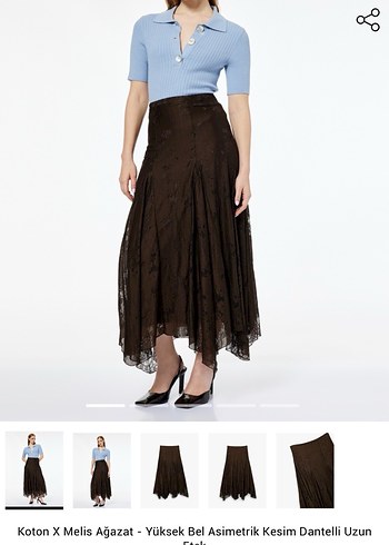 Koton Melis Ağazat Asimetrik Kesim Midi Etek - Görsel 4