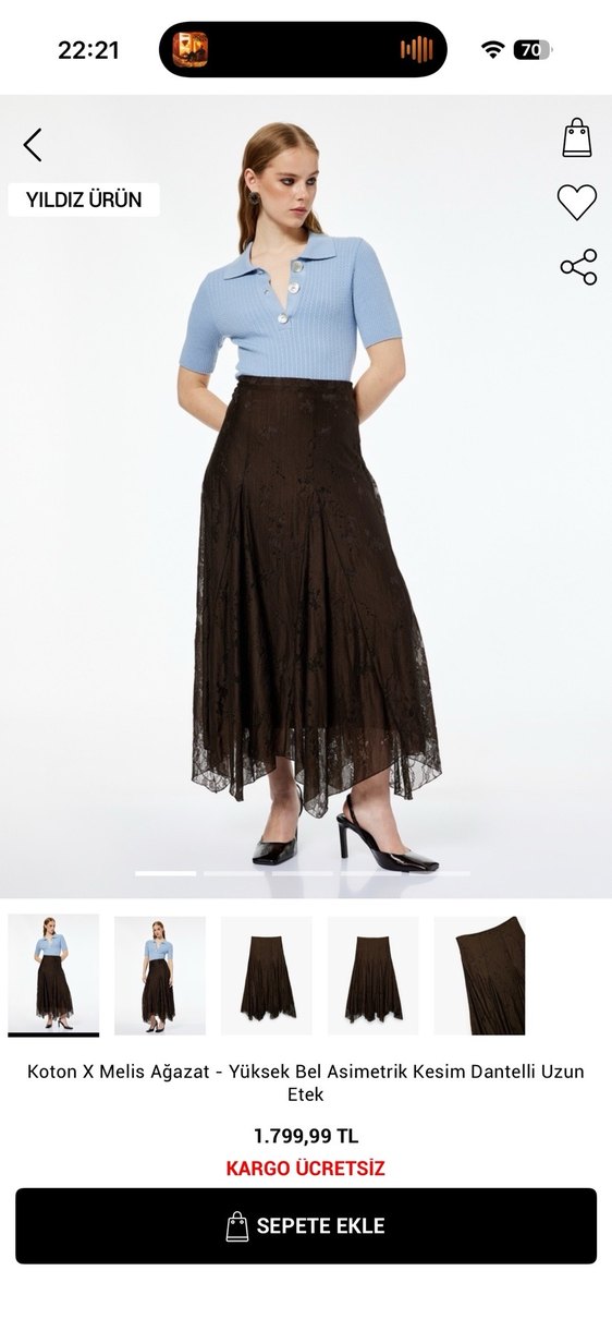 Koton Melis Ağazat Asimetrik Kesim Midi Etek - Görsel 3