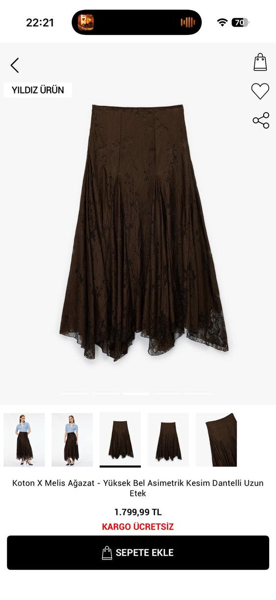 Koton Melis Ağazat Asimetrik Kesim Midi Etek - Görsel 2