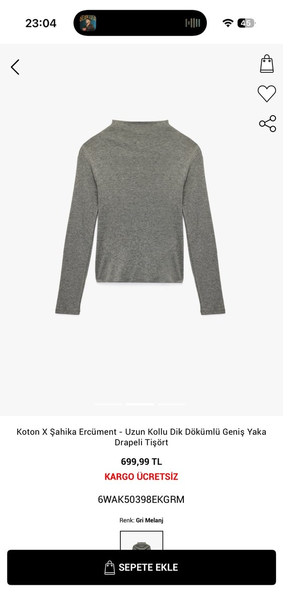 Gri Yüksek Yaka Kadın Sweatshirt - Görsel 3