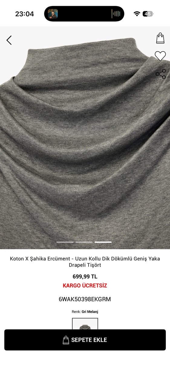Gri Yüksek Yaka Kadın Sweatshirt - Görsel 2