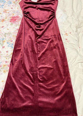 Kolsuz Bordo Kadife Uzun Elbise - Görsel 11