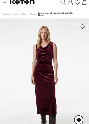 Kolsuz Bordo Kadife Uzun Elbise - Görsel 5