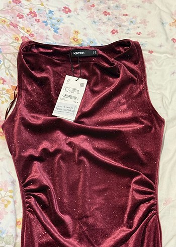 Kolsuz Bordo Kadife Uzun Elbise - Görsel 8