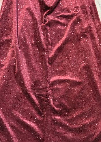 Kolsuz Bordo Kadife Uzun Elbise - Görsel 9