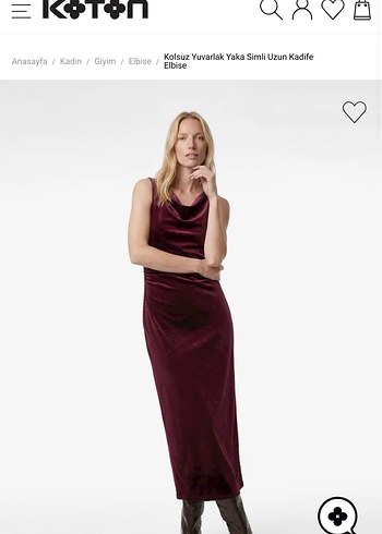 Kolsuz Bordo Kadife Uzun Elbise - Görsel 4