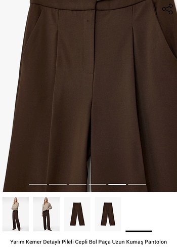 Kahverengi Bol Paça Kumaş Pantolon - Görsel 5