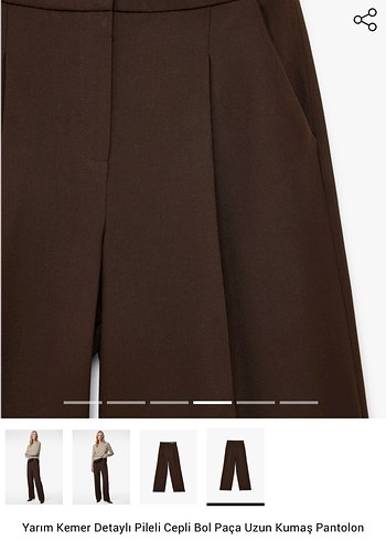 Kahverengi Bol Paça Kumaş Pantolon - Görsel 6