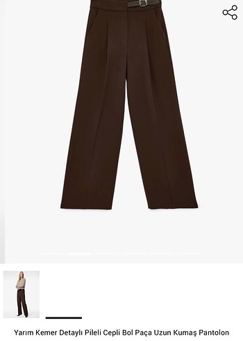 Kahverengi Bol Paça Kumaş Pantolon - Görsel 2