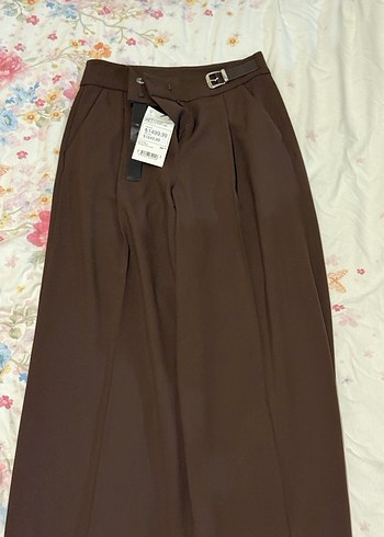 Kahverengi Bol Paça Kumaş Pantolon - Görsel 12