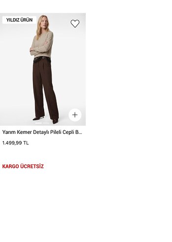 Kahverengi Bol Paça Kumaş Pantolon - Görsel 9