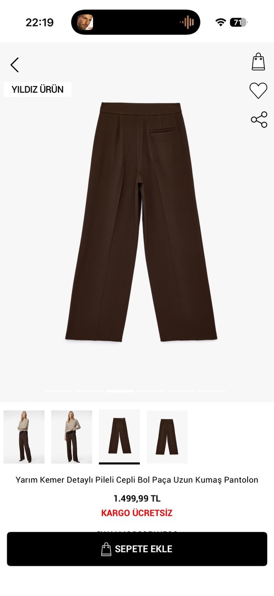 Kahverengi Bol Paça Kumaş Pantolon - Görsel 3