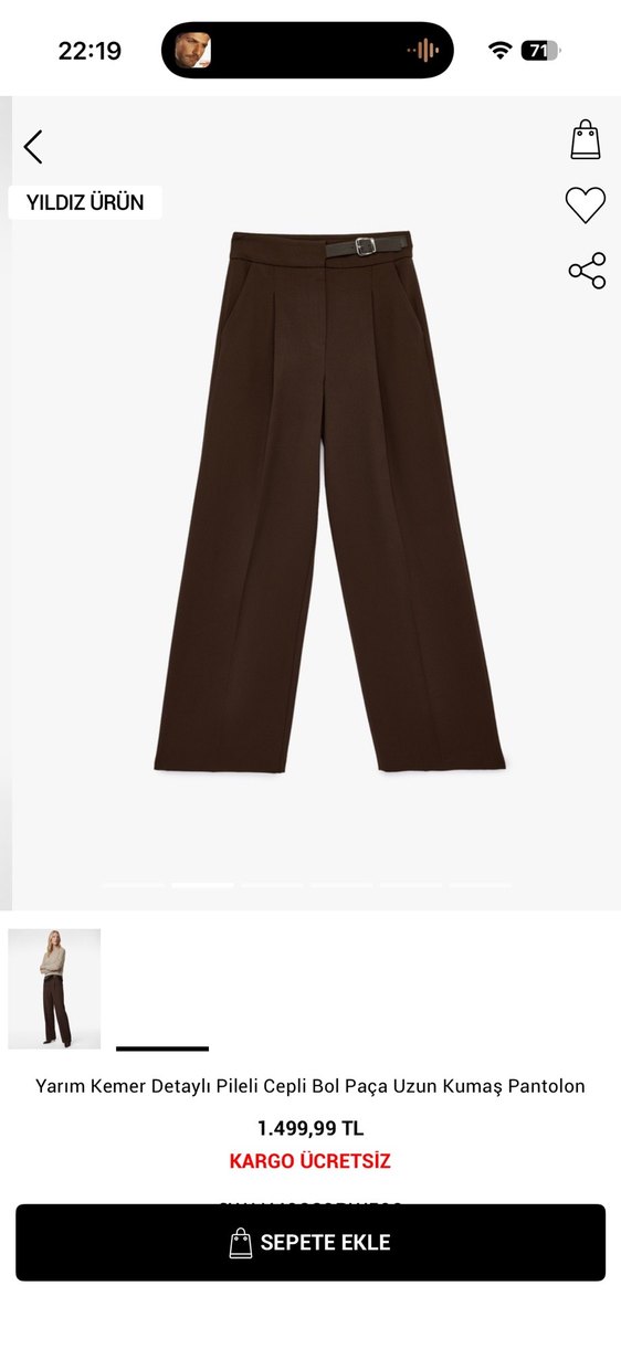 Kahverengi Bol Paça Kumaş Pantolon - Görsel 2