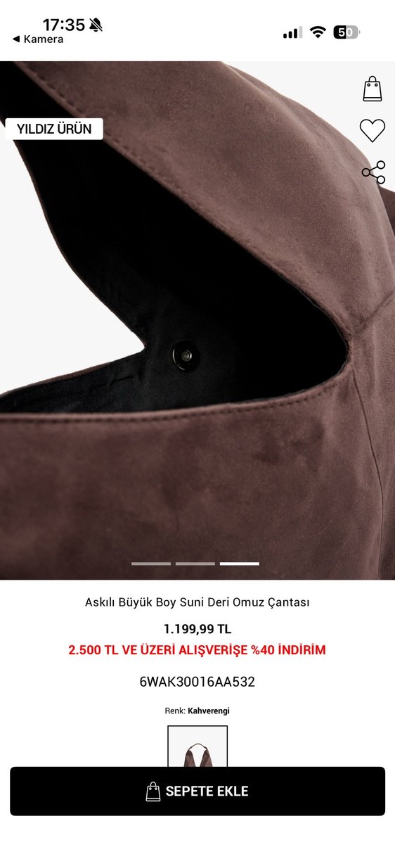 Koton Askılı Büyük Boy Süet Omuz Çantası - Görsel 3