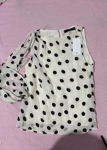 Puantiye Desenli Şal Yakalı Bluz - Görsel 11