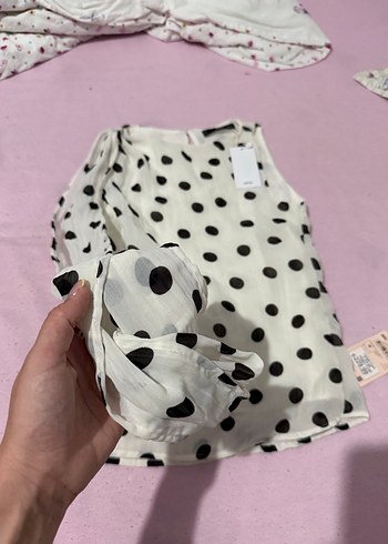 Puantiye Desenli Şal Yakalı Bluz - Görsel 7